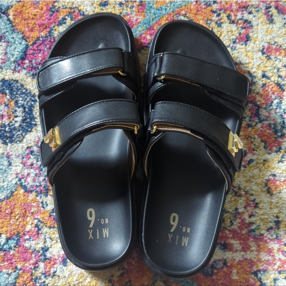 Mix No. 6 Black Slide Sandals with Buckle